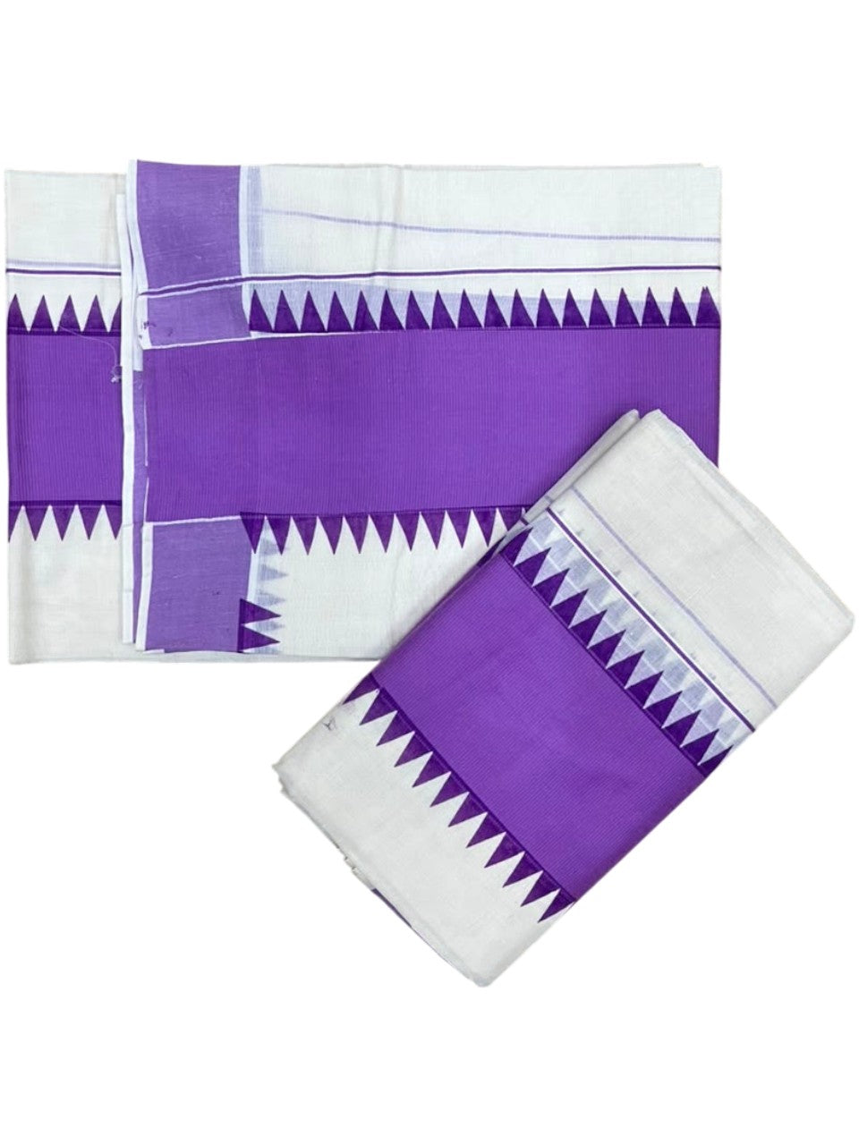 Southloom Kerala Pure Cotton Set Mundu Single (Mundum Neriyathum) with Lavender Temple Border 2.80 Mtrs SL500