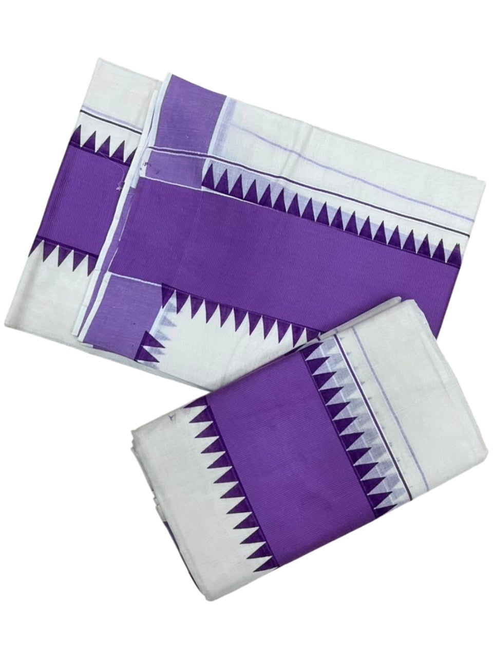 Southloom Kerala Pure Cotton Set Mundu Single (Mundum Neriyathum) with Lavender Temple Border 2.80 Mtrs SL500