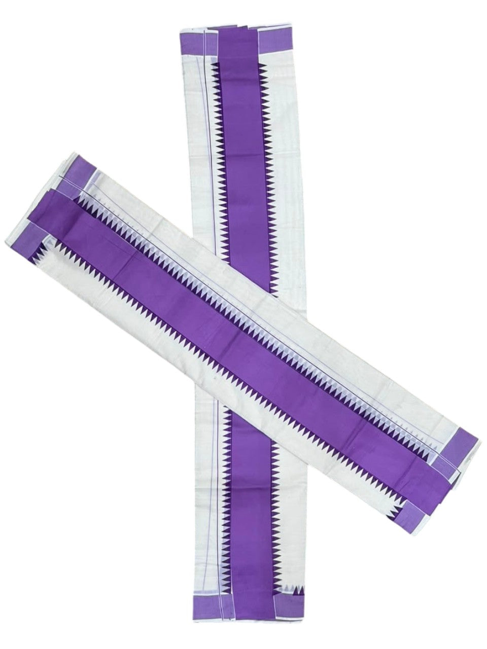 Southloom Kerala Pure Cotton Set Mundu Single (Mundum Neriyathum) with Lavender Temple Border 2.80 Mtrs SL500