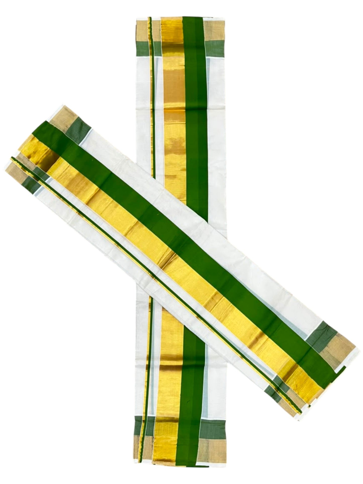 Kerala Cotton Set Mundu (Mundum Neriyathum) with Olive Green and Kasavu Border 2.80 Mtrs SLKK SL504