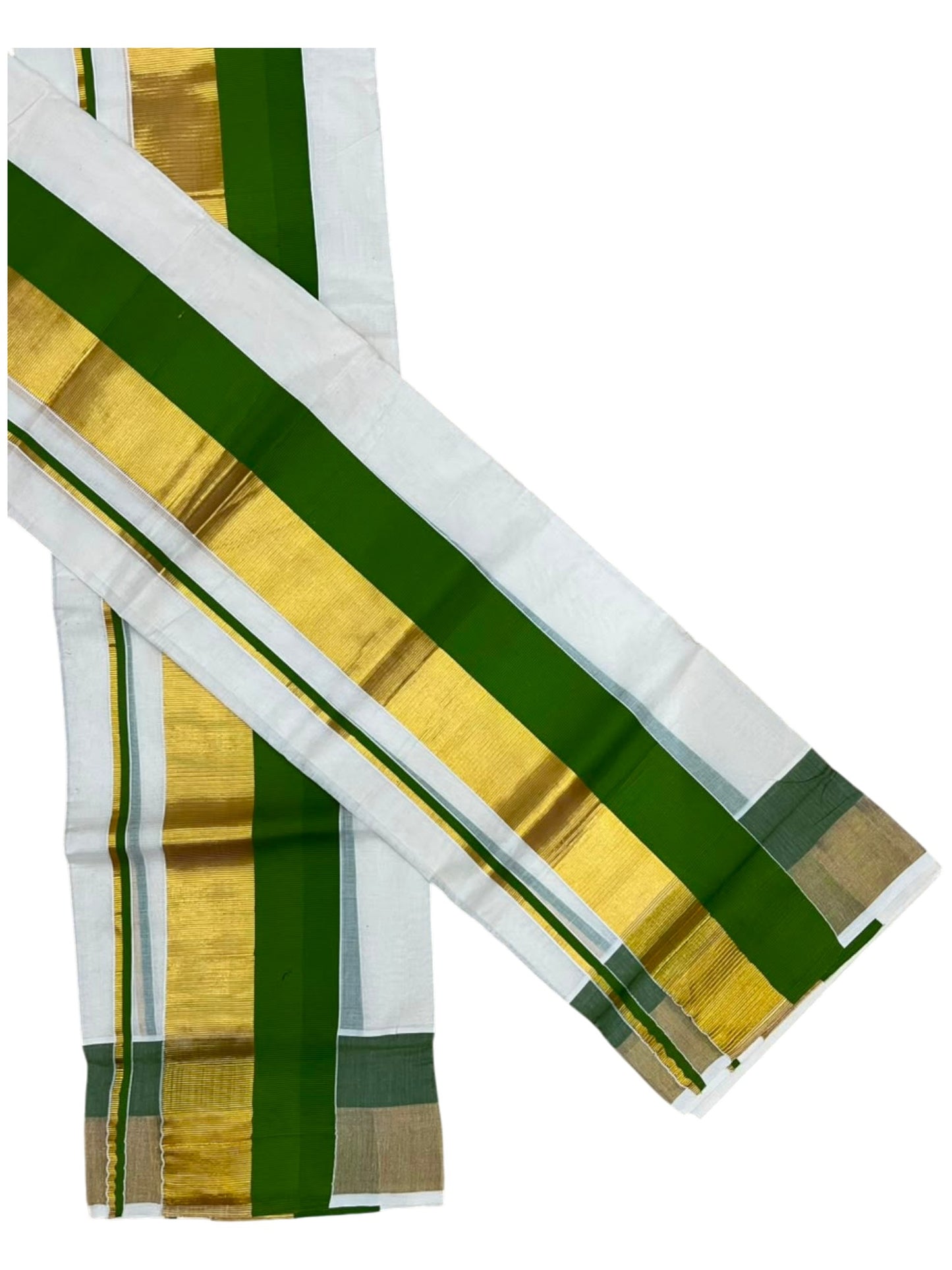 Kerala Cotton Set Mundu (Mundum Neriyathum) with Olive Green and Kasavu Border 2.80 Mtrs SLKK SL504