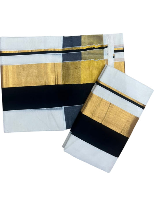 Kerala Cotton Set Mundu (Mundum Neriyathum) with Black and Kasavu Border 2.80 Mtrs SLKK SL504