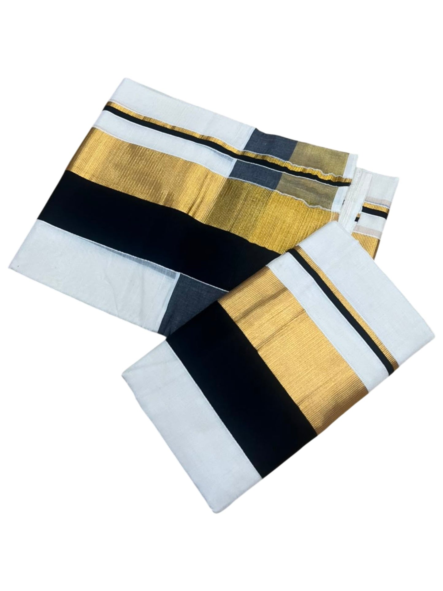 Kerala Cotton Set Mundu (Mundum Neriyathum) with Black and Kasavu Border 2.80 Mtrs SLKK SL504