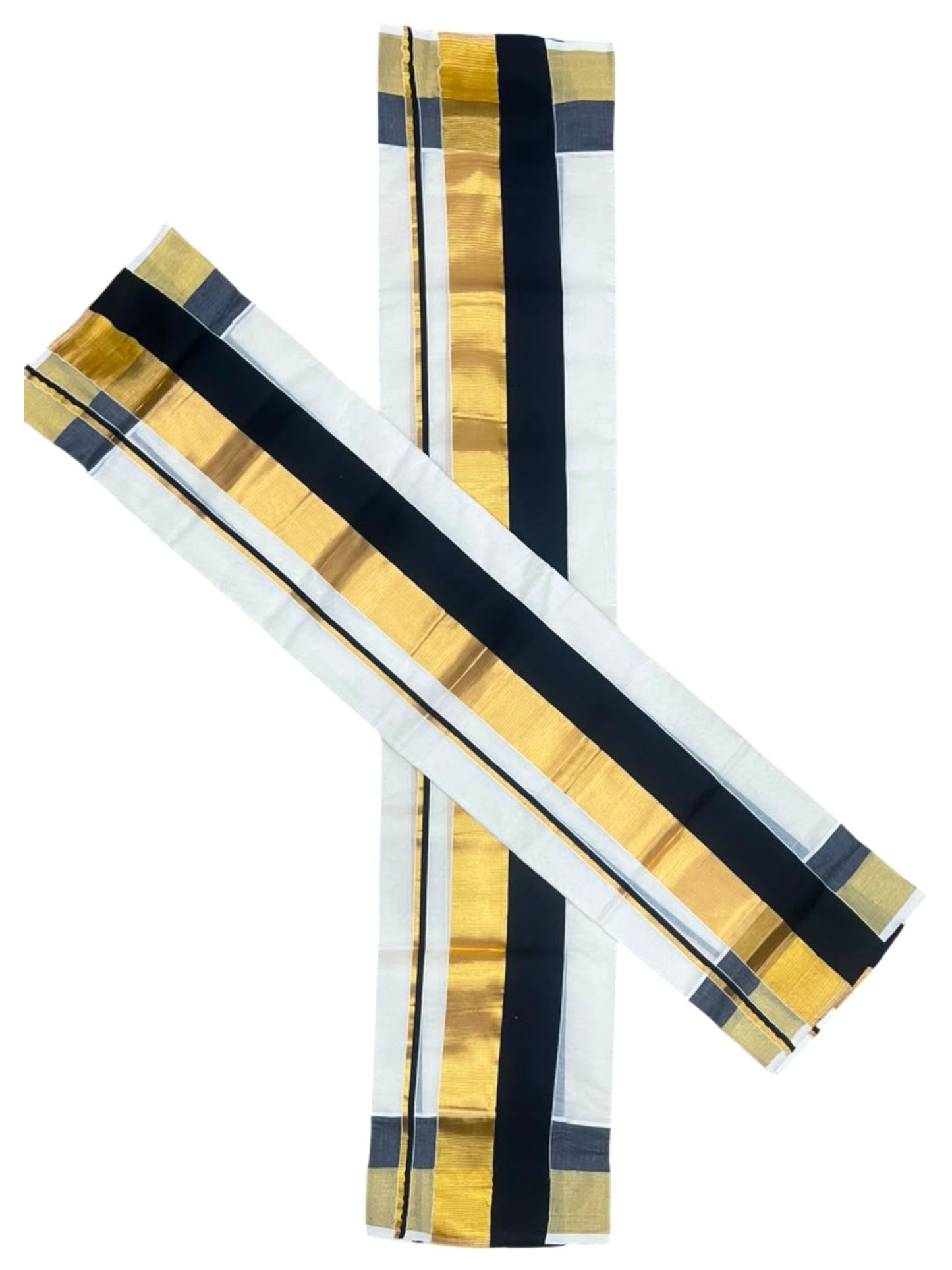 Kerala Cotton Set Mundu (Mundum Neriyathum) with Black and Kasavu Border 2.80 Mtrs SLKK SL504