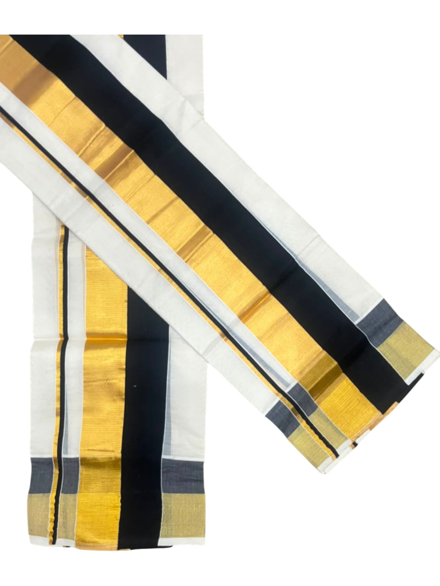 Kerala Cotton Set Mundu (Mundum Neriyathum) with Black and Kasavu Border 2.80 Mtrs SLKK SL504