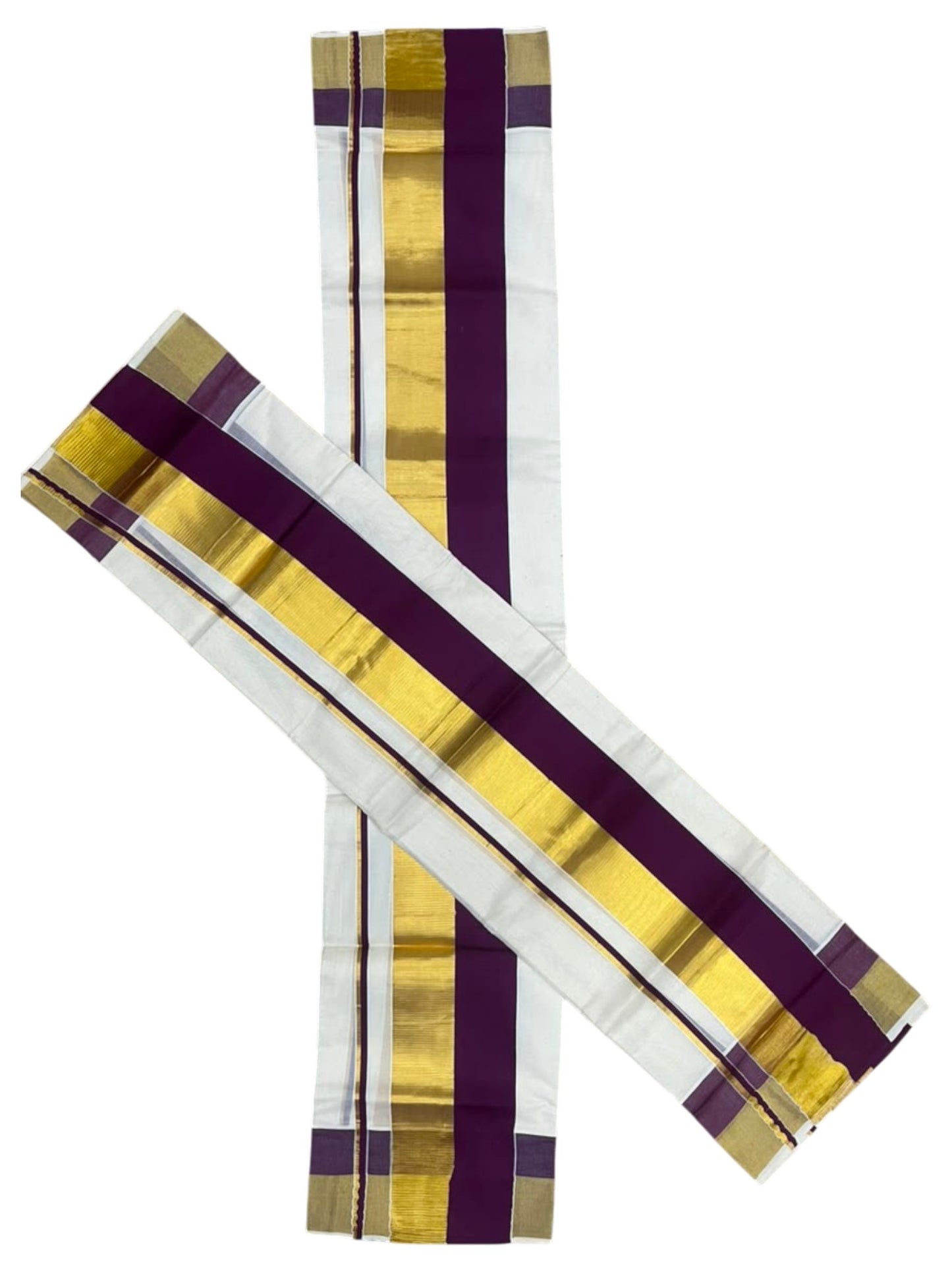 Kerala Cotton Set Mundu (Mundum Neriyathum) with Purple and Kasavu Border 2.80 Mtrs SLKK SL504