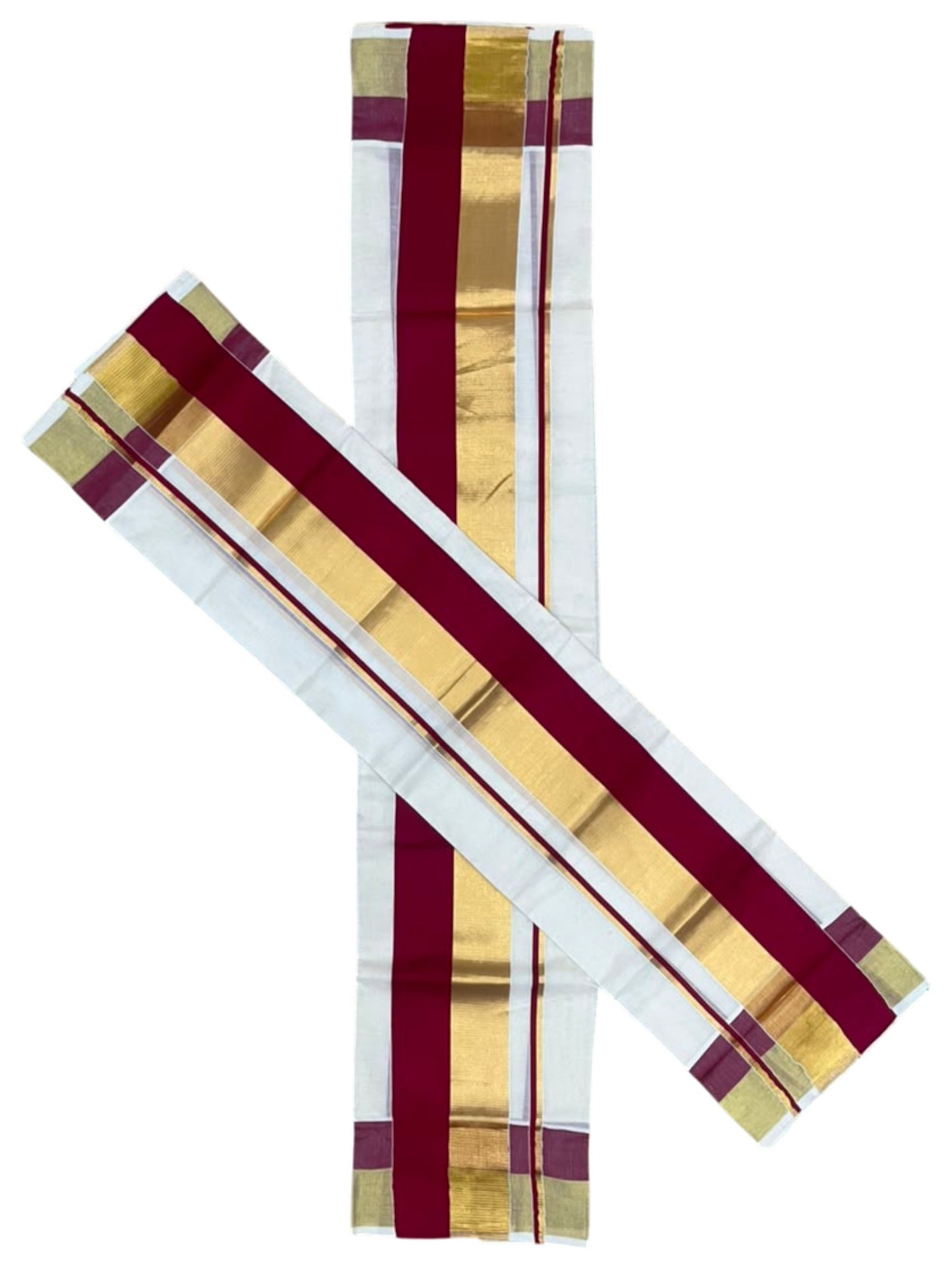 Kerala Cotton Set Mundu (Mundum Neriyathum) with Maroon and Kasavu Border 2.80 Mtrs SLKK SL504