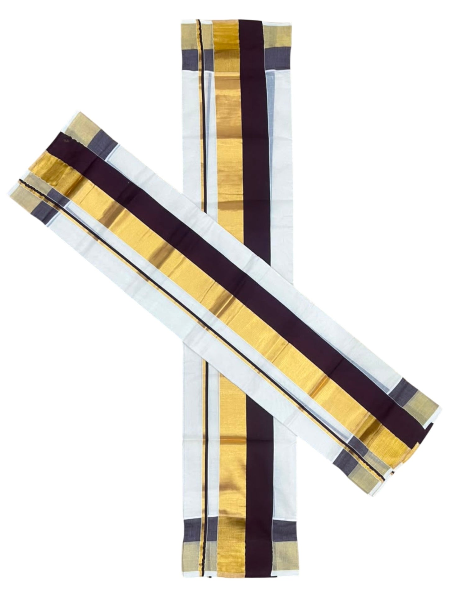 Kerala Cotton Set Mundu (Mundum Neriyathum) with Brown and Kasavu Border 2.80 Mtrs SLKK SL504