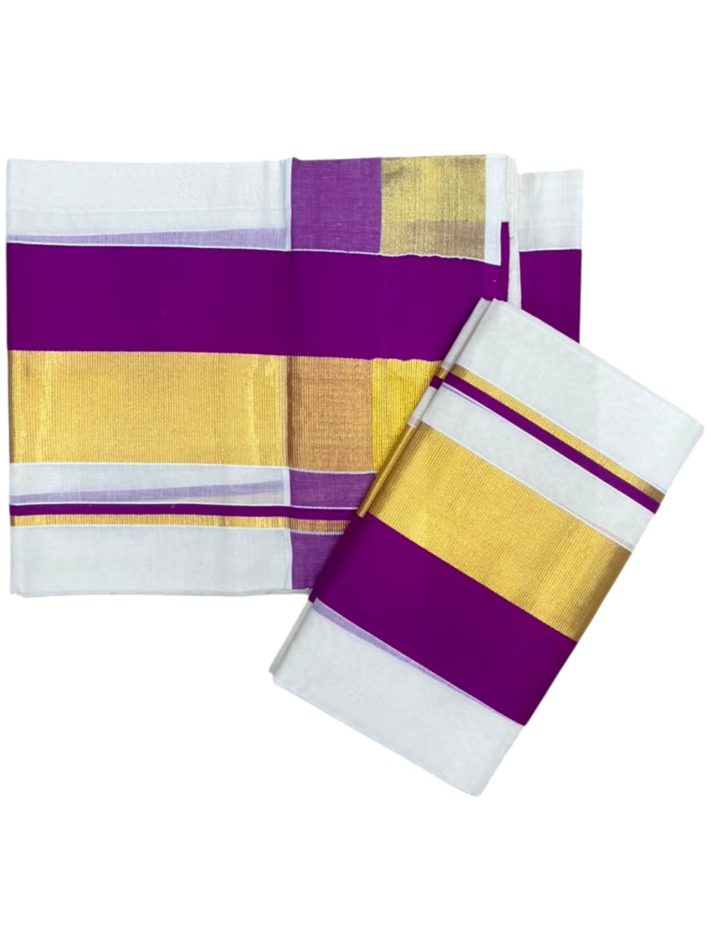 Kerala Cotton Set Mundu (Mundum Neriyathum) with Magenta and Kasavu Border 2.80 Mtrs SLKK SL504