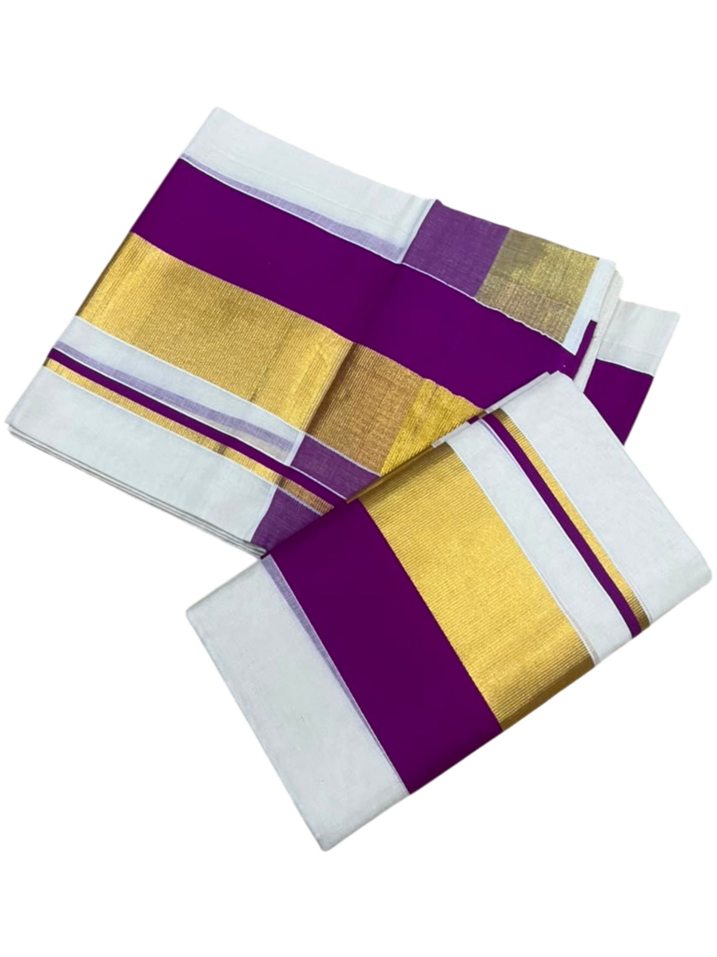 Kerala Cotton Set Mundu (Mundum Neriyathum) with Magenta and Kasavu Border 2.80 Mtrs SLKK SL504