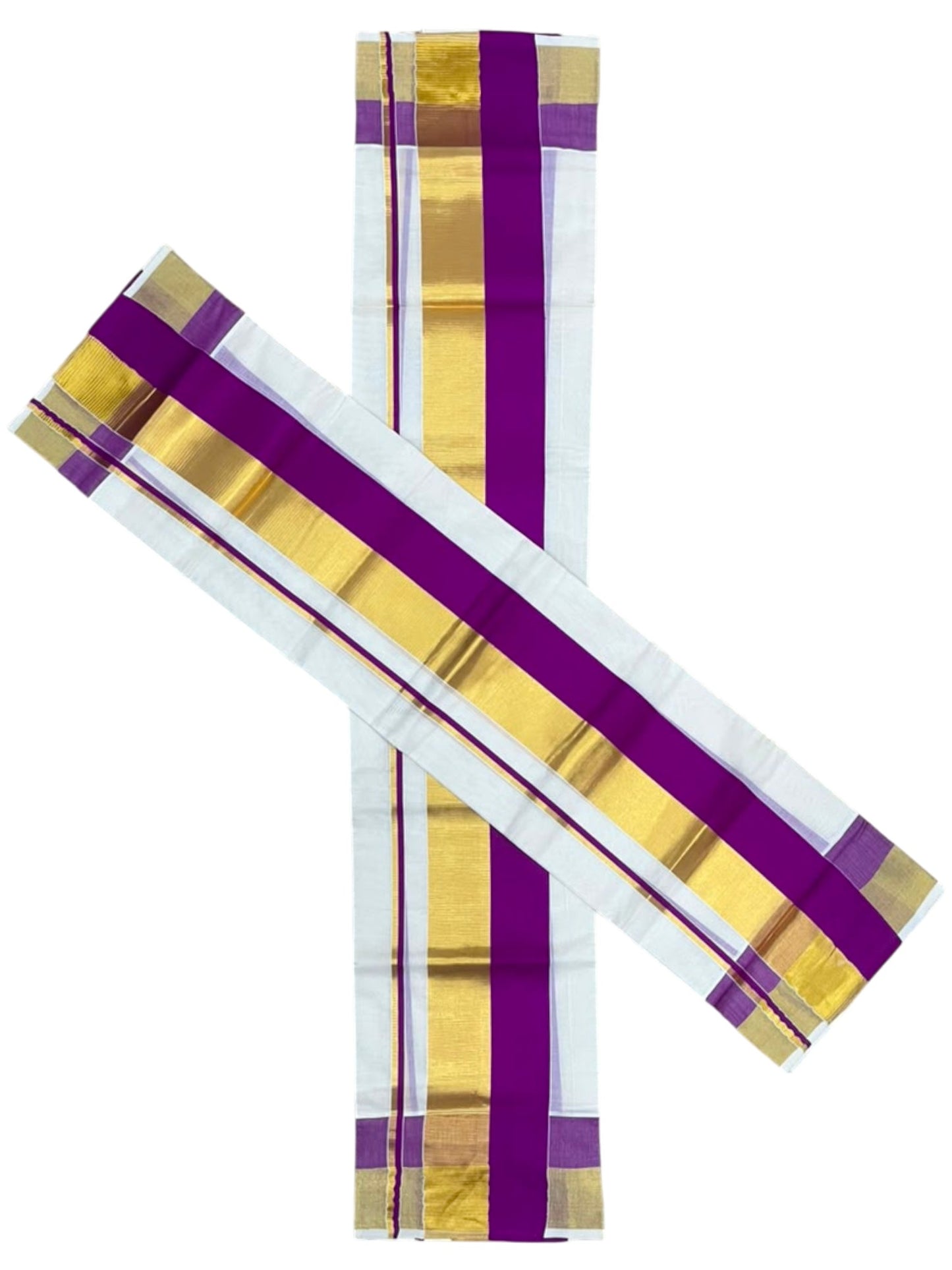 Kerala Cotton Set Mundu (Mundum Neriyathum) with Magenta and Kasavu Border 2.80 Mtrs SLKK SL504