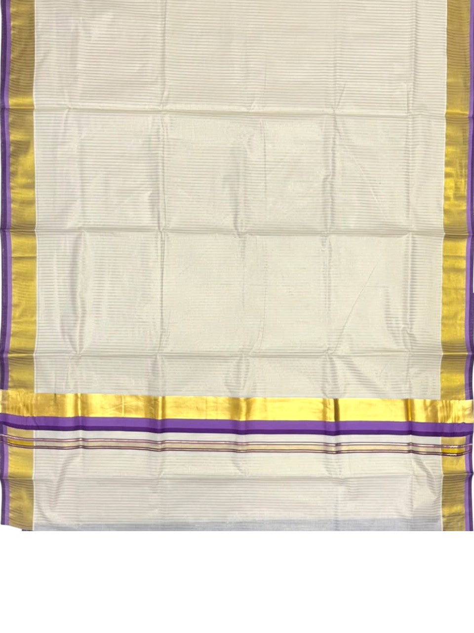 Southloom Kerala Cotton Kasavu Saree with Stripes on Body In Lavender & Purple SL506