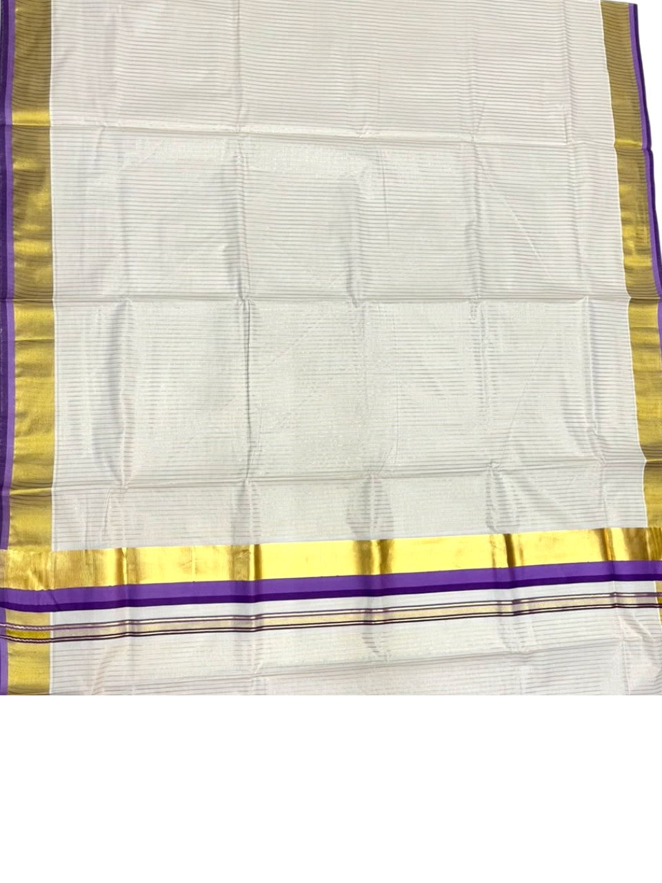 Southloom Kerala Cotton Kasavu Saree with Stripes on Body In Lavender & Purple SL506