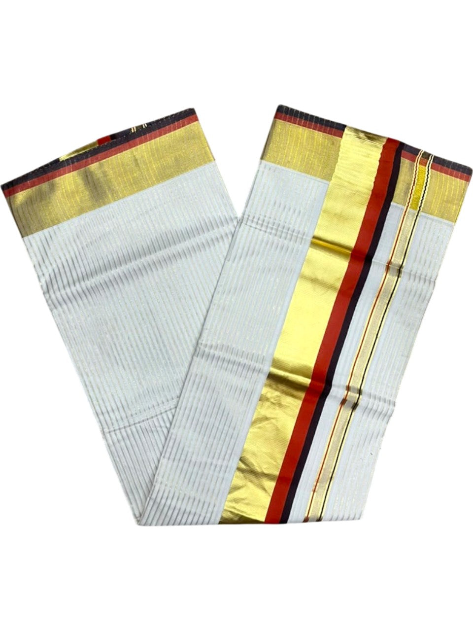 Southloom Kerala Cotton Kasavu Saree with Stripes on Body In Brown & Orange SL506