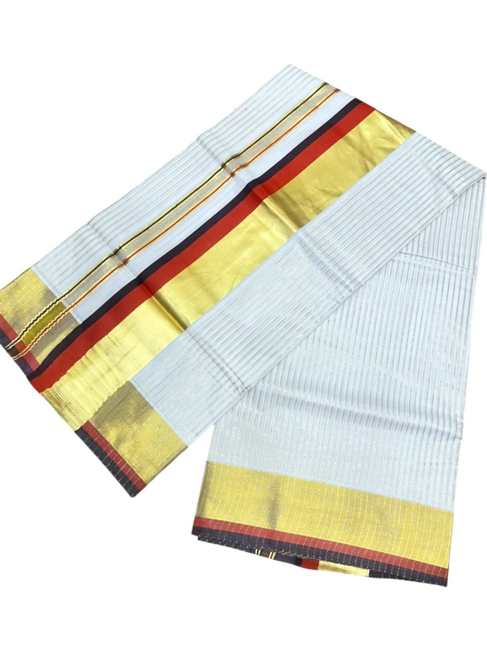 Southloom Kerala Cotton Kasavu Saree with Stripes on Body In Brown & Orange SL506