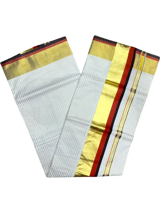 Southloom Kerala Cotton Kasavu Saree with Stripes on Body In Brown & Orange SL506