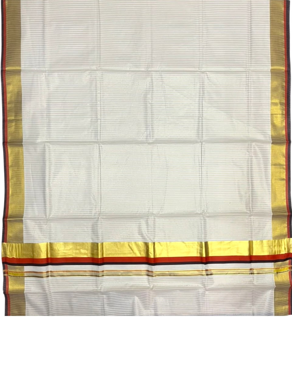 Southloom Kerala Cotton Kasavu Saree with Stripes on Body In Brown & Orange SL506