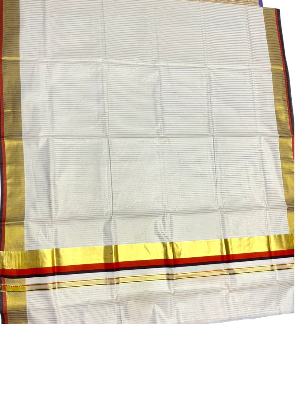 Southloom Kerala Cotton Kasavu Saree with Stripes on Body In Brown & Orange SL506