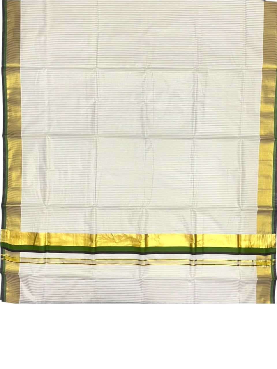 Southloom Kerala Cotton Kasavu Saree with Stripes on Body In Olive Green & Brown SL506