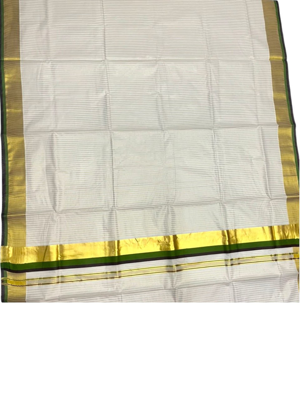 Southloom Kerala Cotton Kasavu Saree with Stripes on Body In Olive Green & Brown SL506