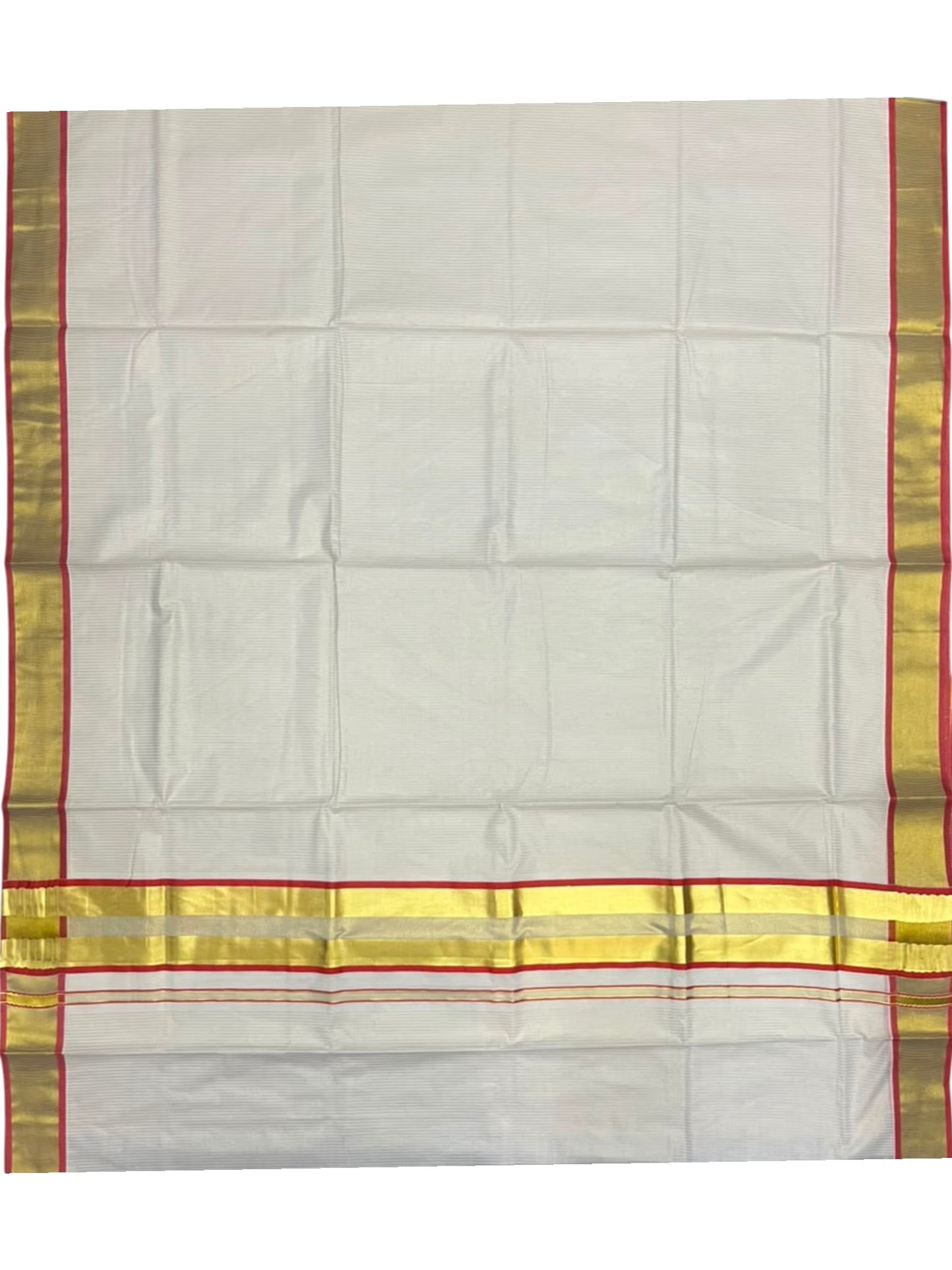 Southloom Kerala Cotton Kasavu Saree with Micro Stripes on Body In Orange Border SL361