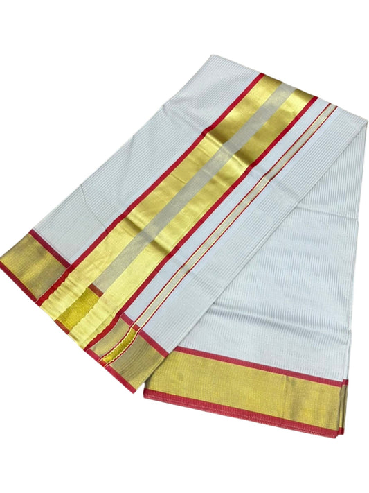Southloom Kerala Cotton Kasavu Saree with Micro Stripes on Body In Orange Border SL361