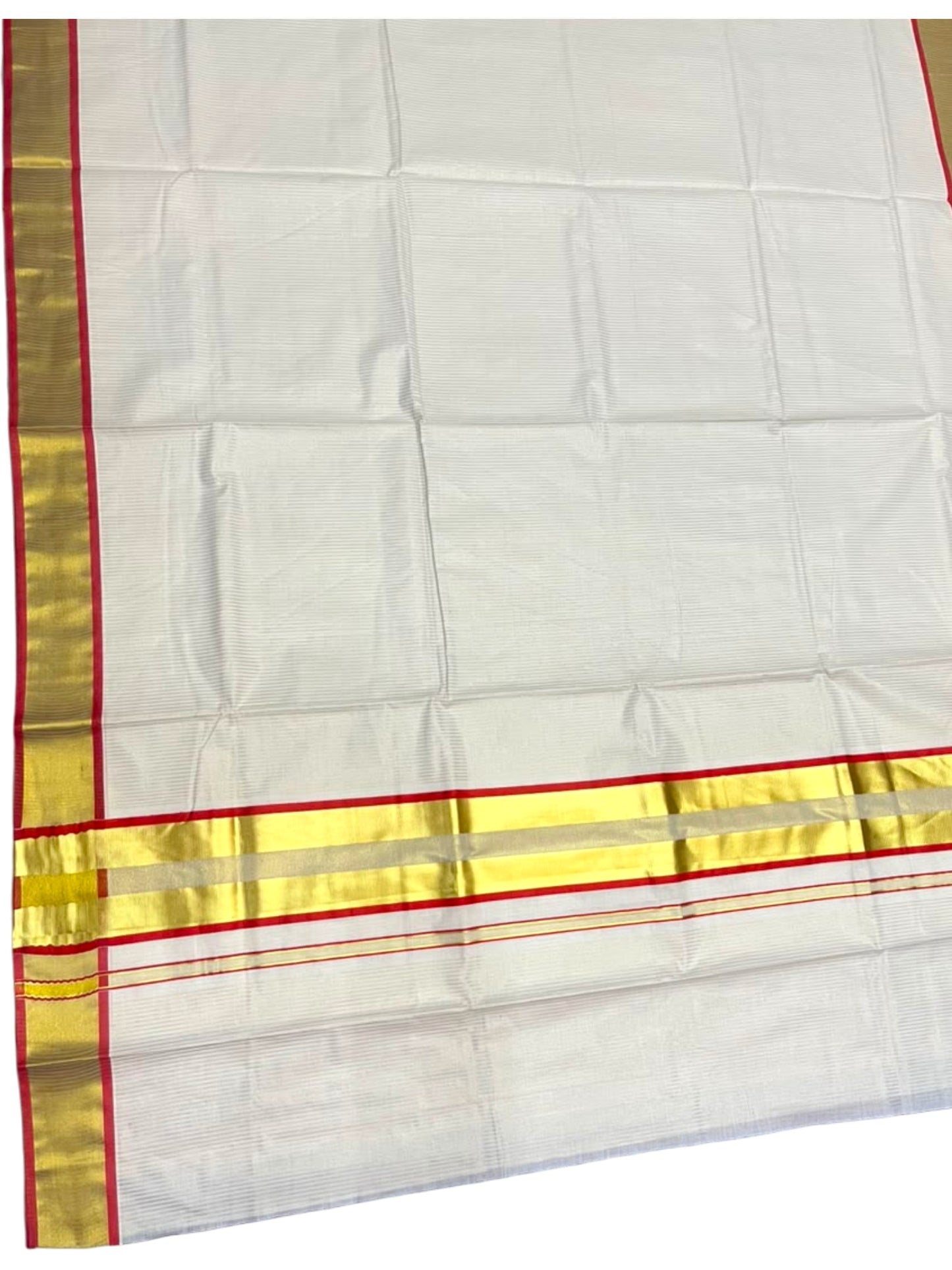Southloom Kerala Cotton Kasavu Saree with Micro Stripes on Body In Orange Border SL361