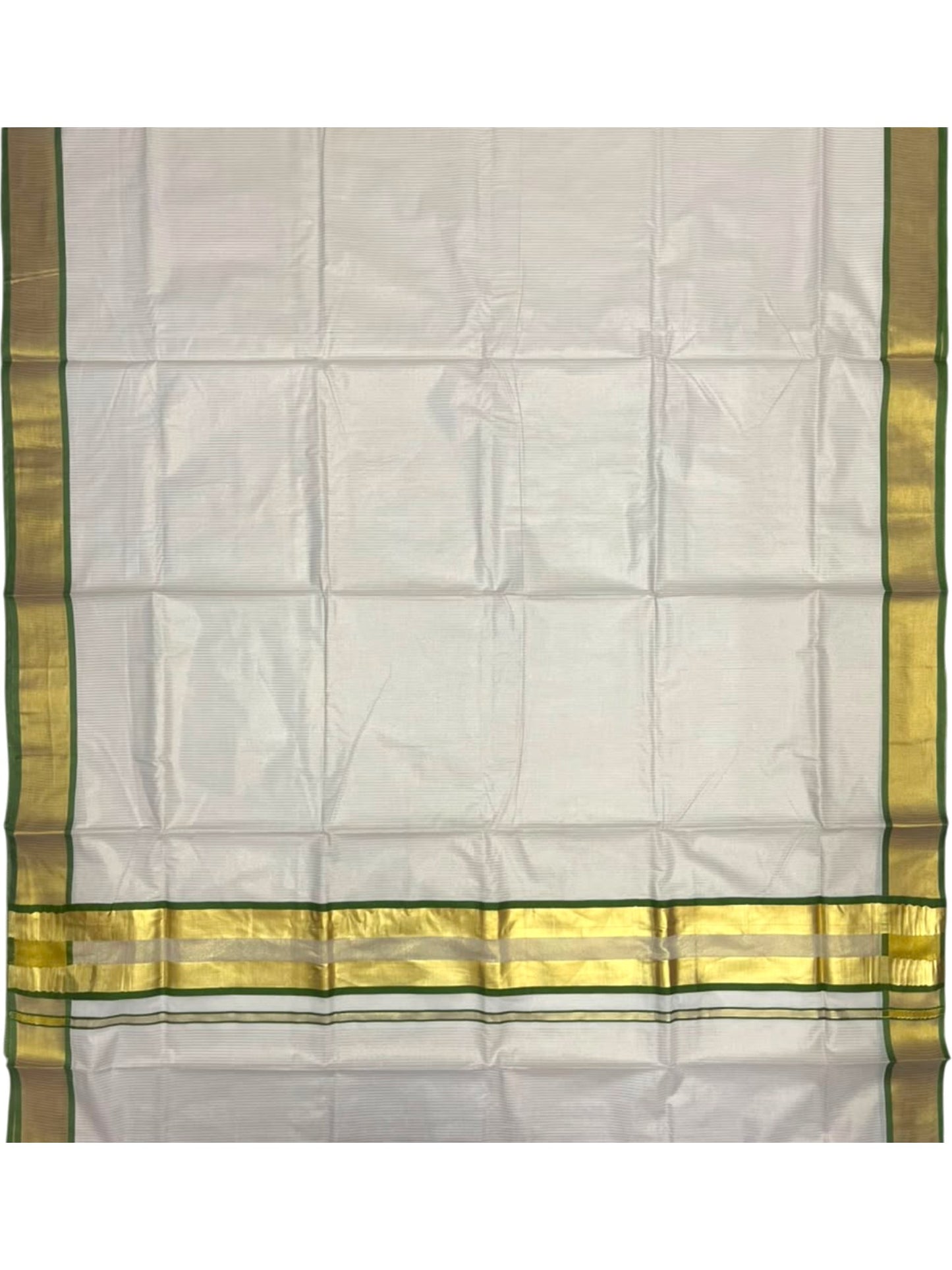 Southloom Kerala Cotton Kasavu Saree with Micro Stripes on Body In Olive Green Border SL361