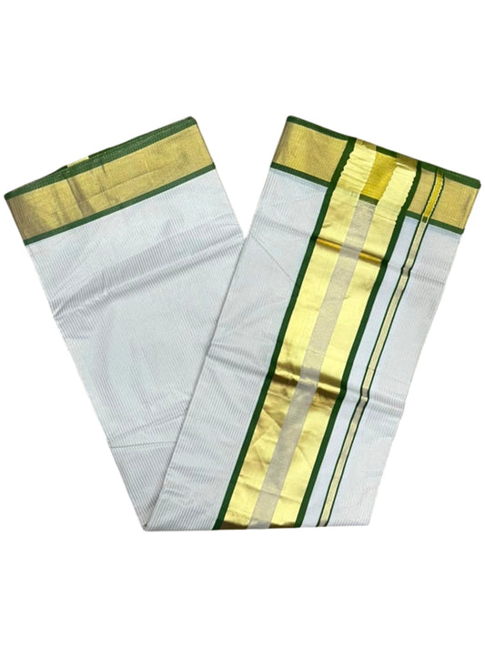 Southloom Kerala Cotton Kasavu Saree with Micro Stripes on Body In Olive Green Border SL361