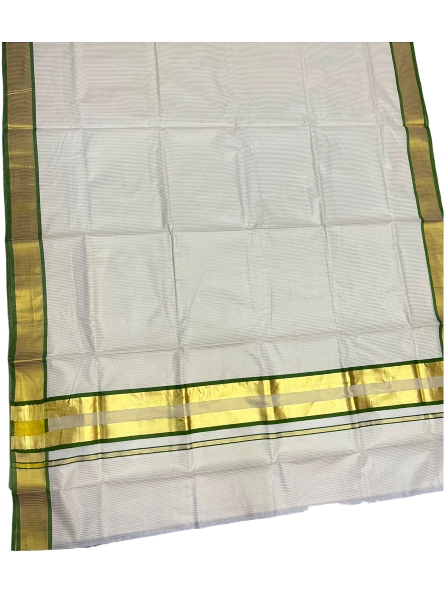 Southloom Kerala Cotton Kasavu Saree with Micro Stripes on Body In Olive Green Border SL361