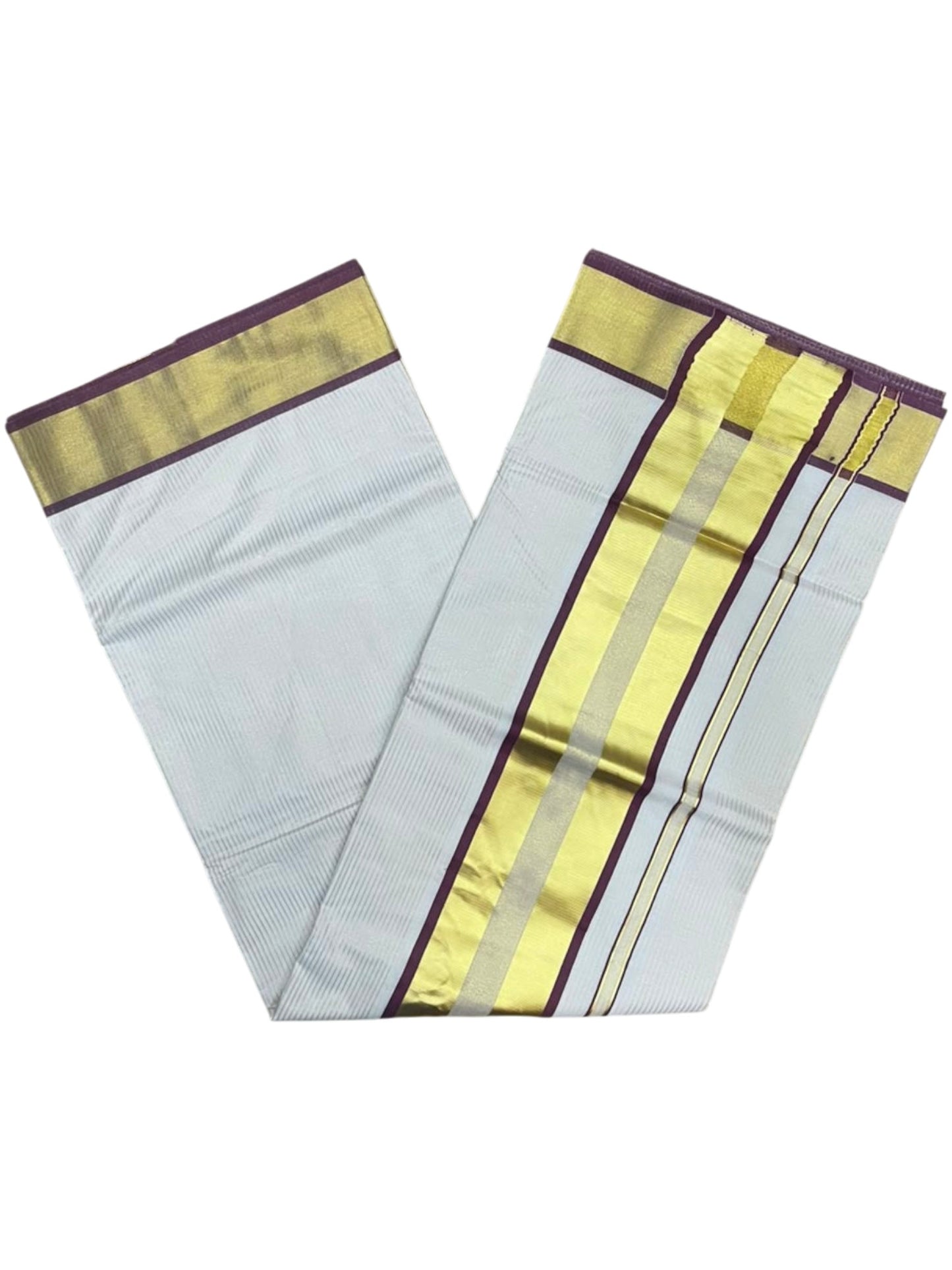 Southloom Kerala Cotton Kasavu Saree with Micro Stripes on Body In Purple Border SL361