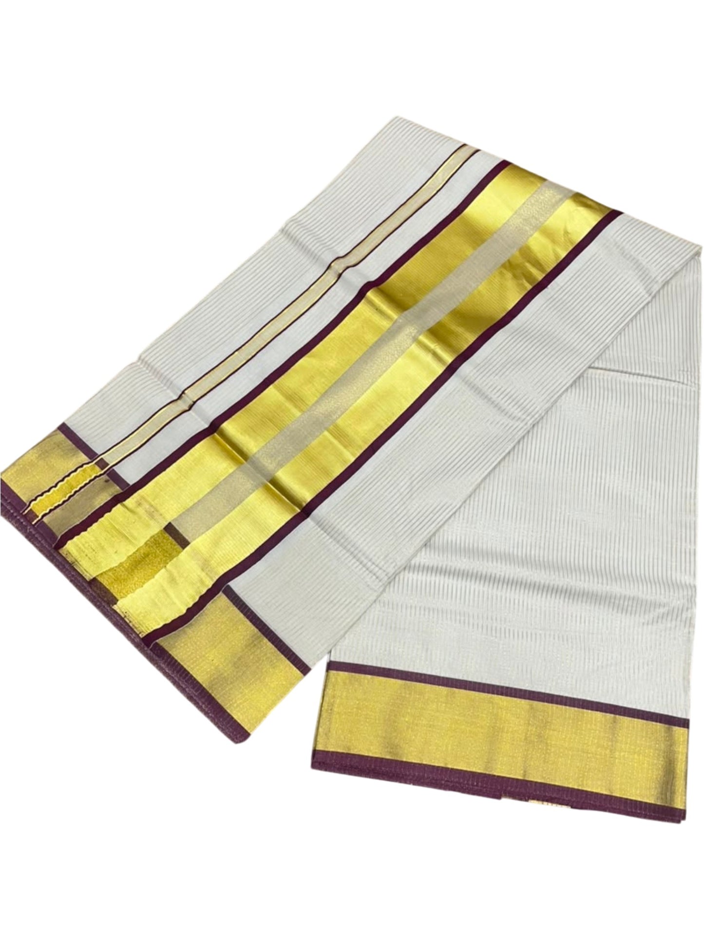 Southloom Kerala Cotton Kasavu Saree with Micro Stripes on Body In Purple Border SL361