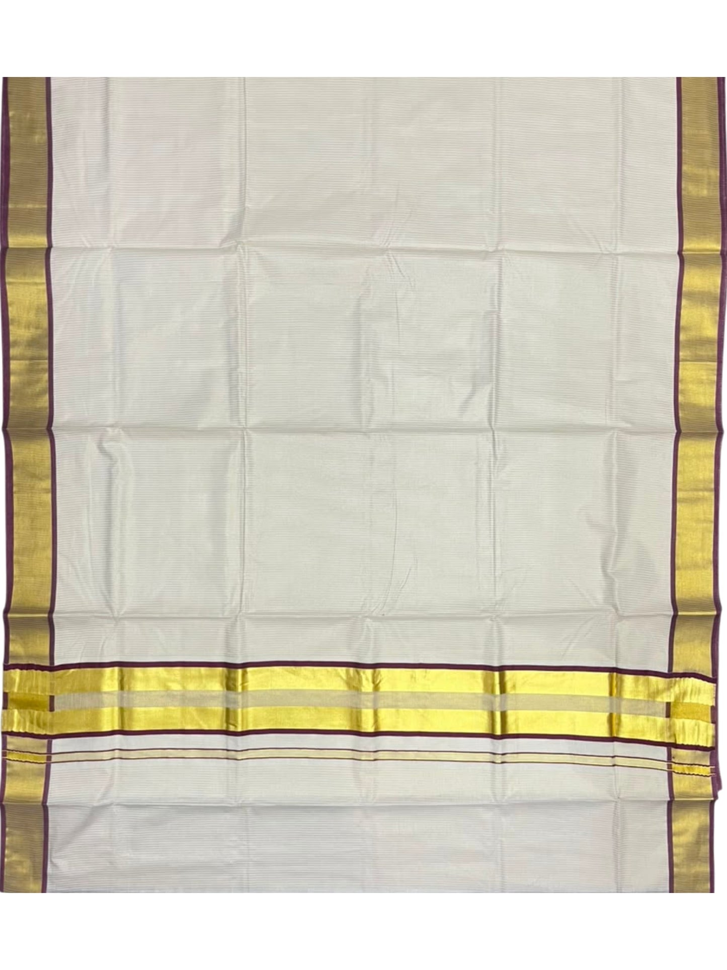 Southloom Kerala Cotton Kasavu Saree with Micro Stripes on Body In Purple Border SL361