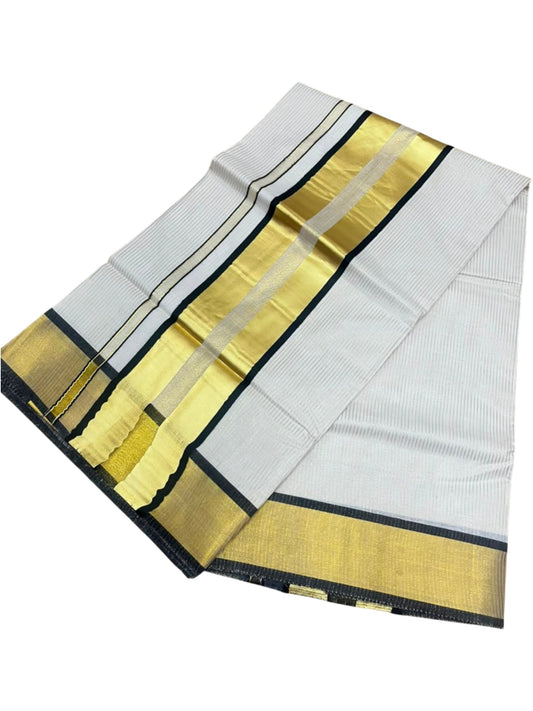 Southloom Kerala Cotton Kasavu Saree with Micro Stripes on Body In Black Border SL361