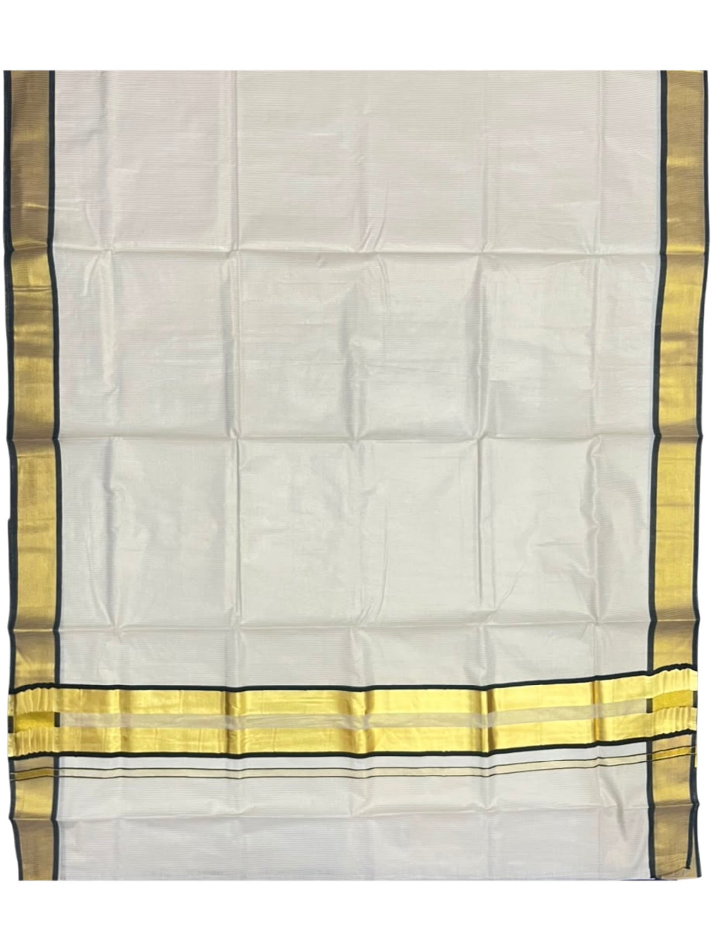 Southloom Kerala Cotton Kasavu Saree with Micro Stripes on Body In Black Border SL361