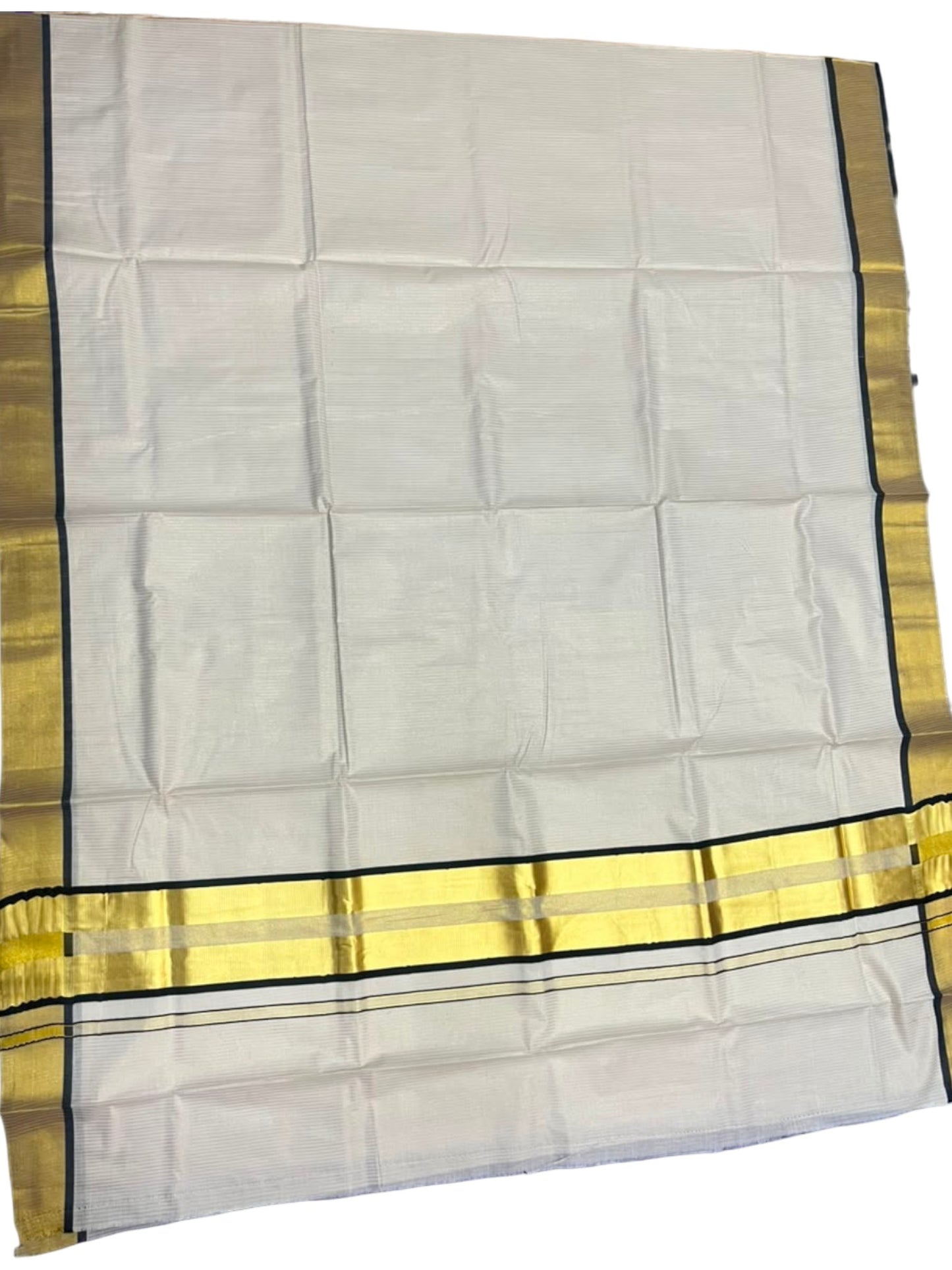 Southloom Kerala Cotton Kasavu Saree with Micro Stripes on Body In Black Border SL361