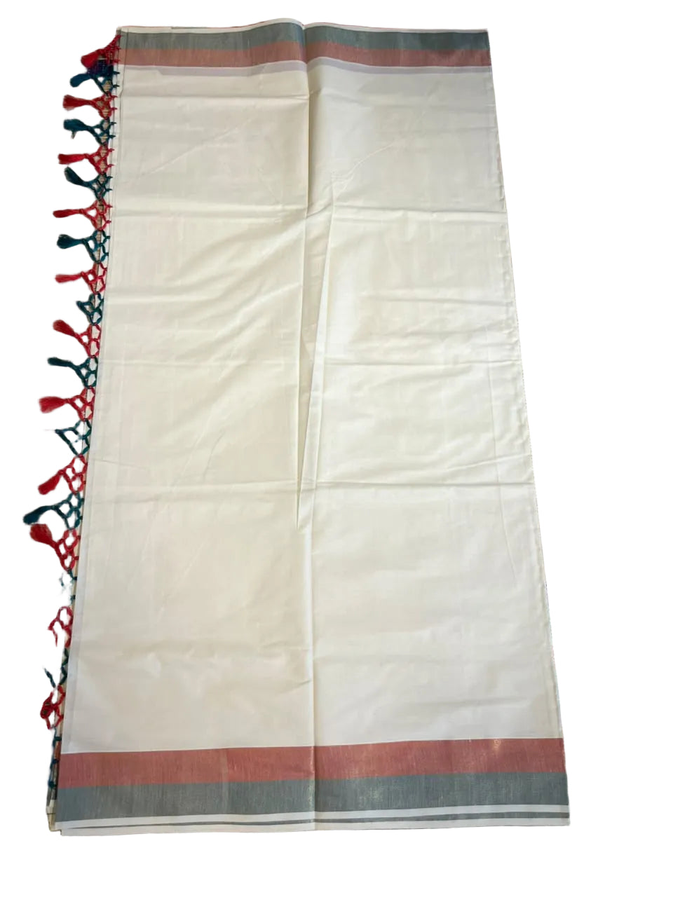 Kerala Cotton Kasavu With Red & Green Colour Border Saree SL499