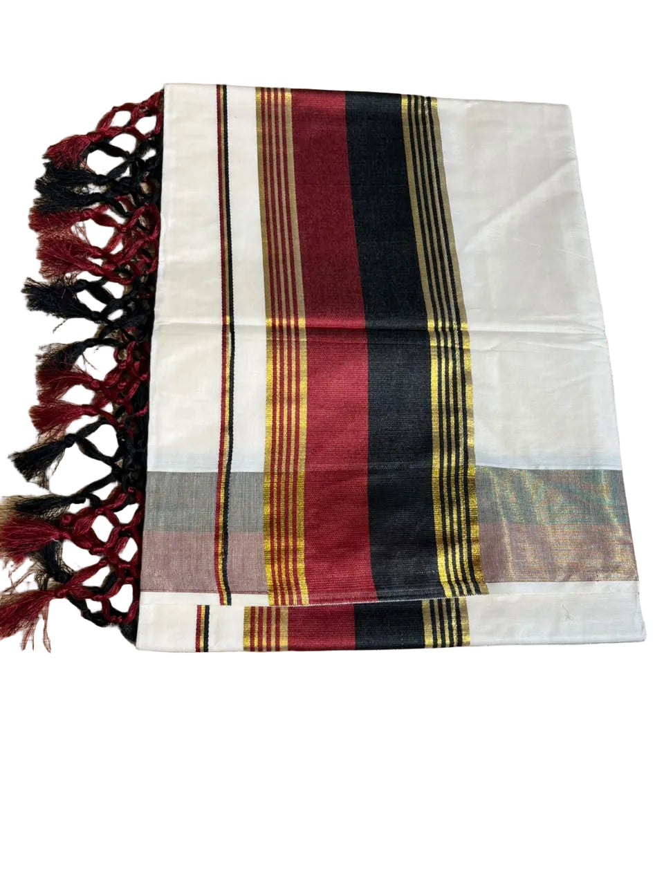 Kerala Cotton Kasavu Saree With Black And Maroon Borders SL499