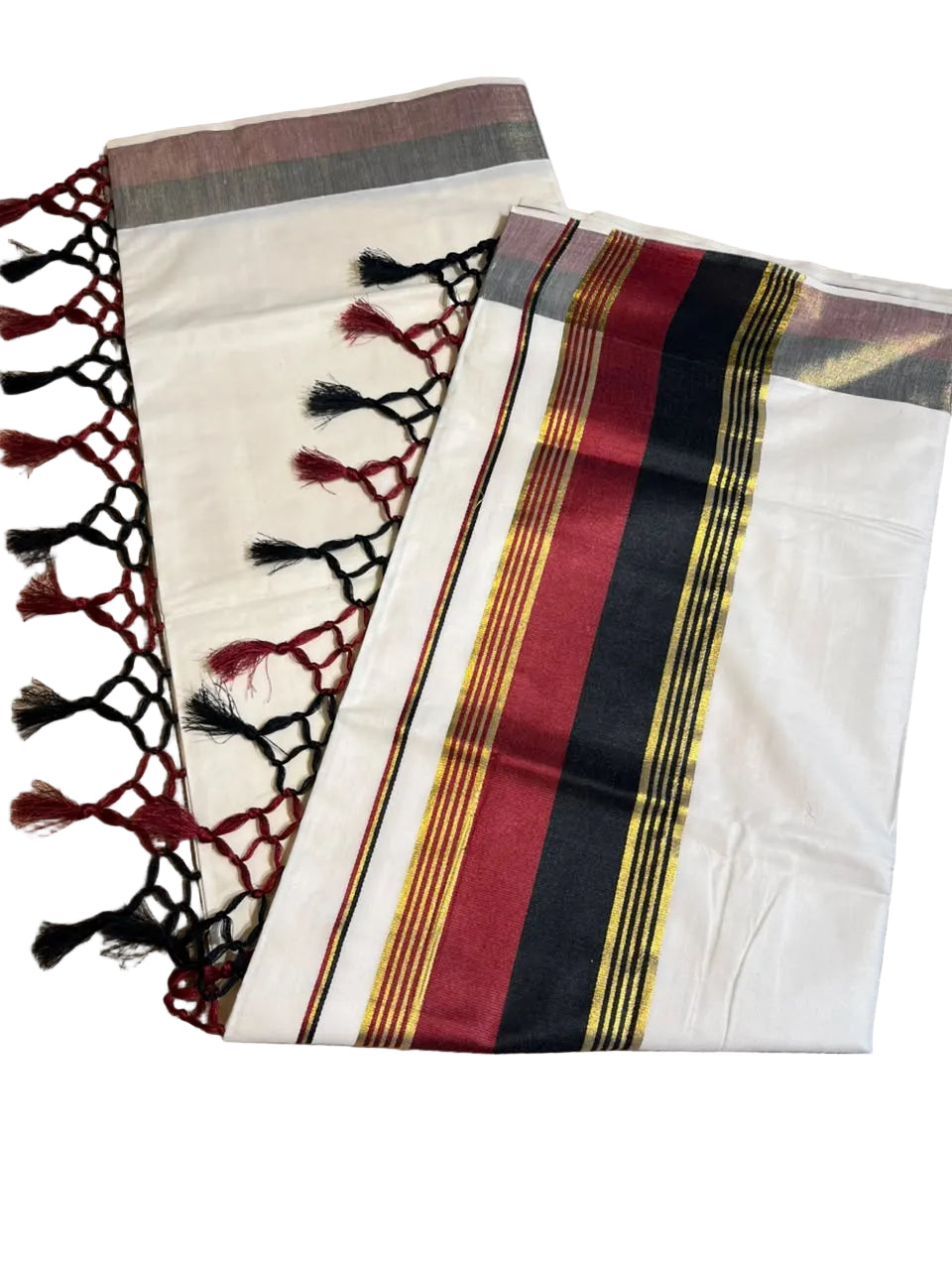Kerala Cotton Kasavu Saree With Black And Maroon Borders SL499