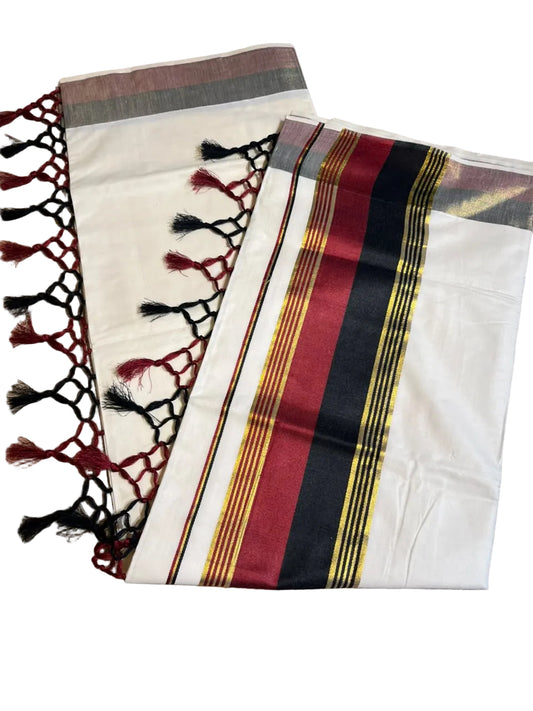 Kerala Cotton Kasavu Saree With Black And Maroon Borders SL499