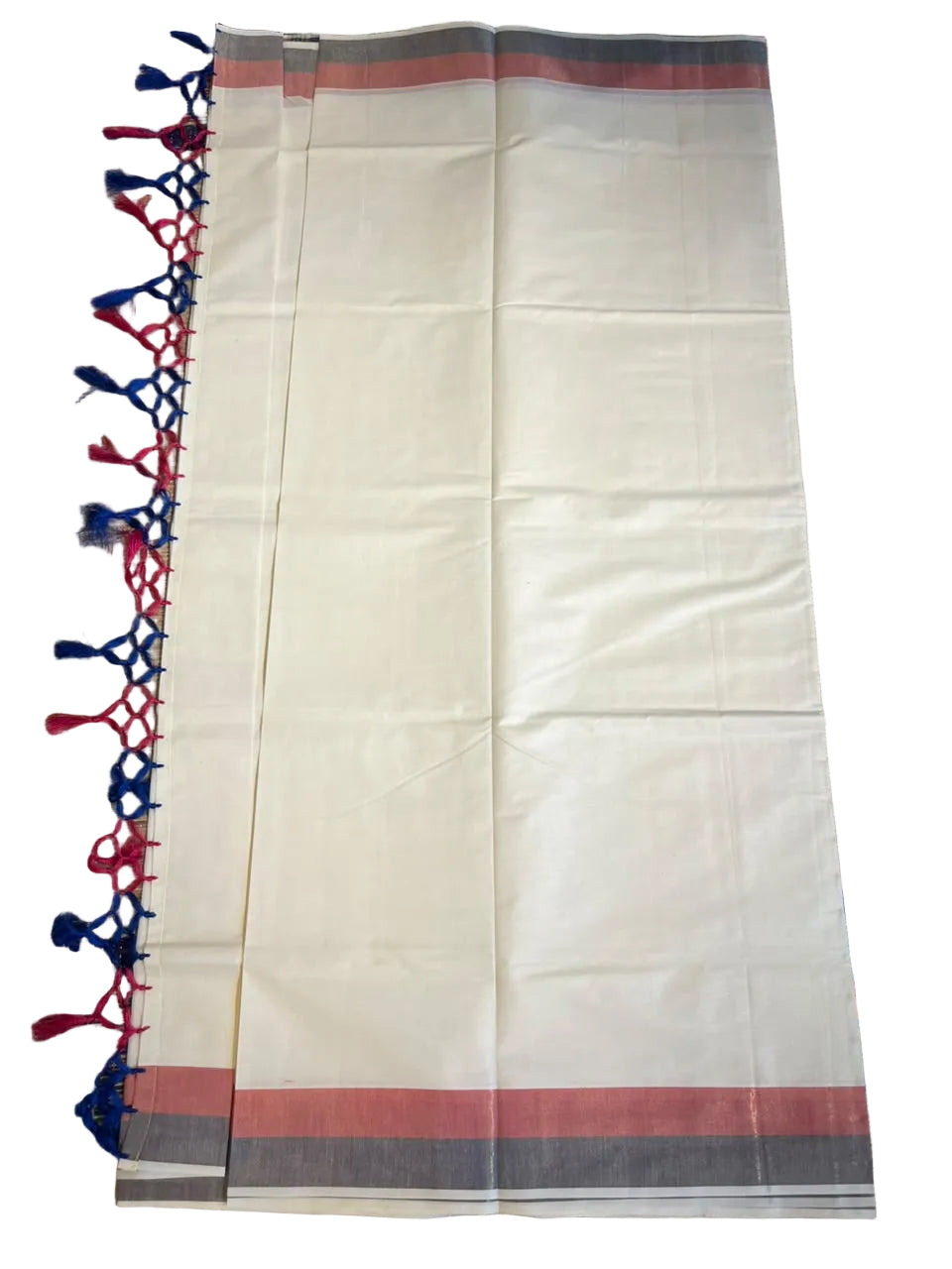 Kerala Cotton Kasavu With Royal Blue & Pink Colour Border Saree SL499