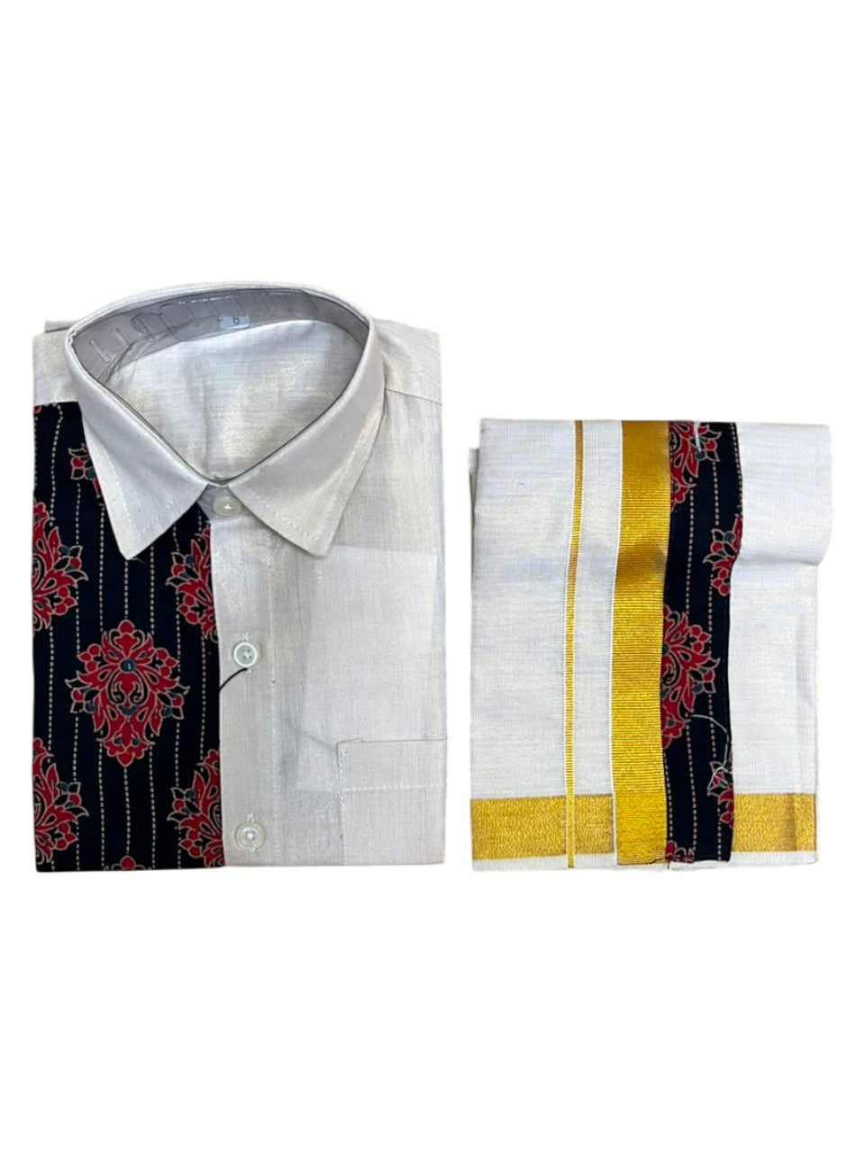 Southloom Tissue Ajrakh Printed Kids's Combo (Shirt + Velcro Mund )