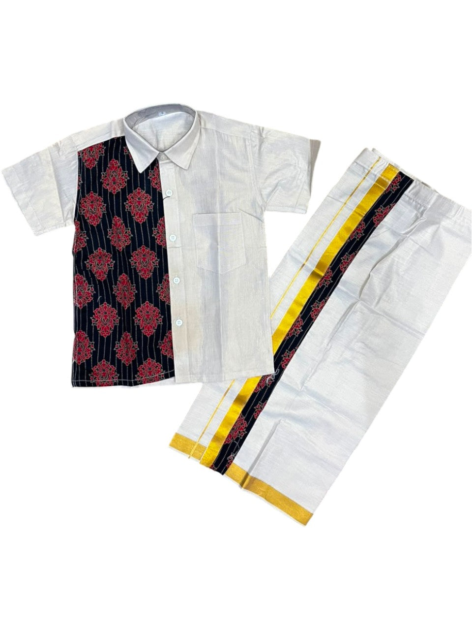 Southloom Tissue Ajrakh Printed Kids's Combo (Shirt + Velcro Mund )