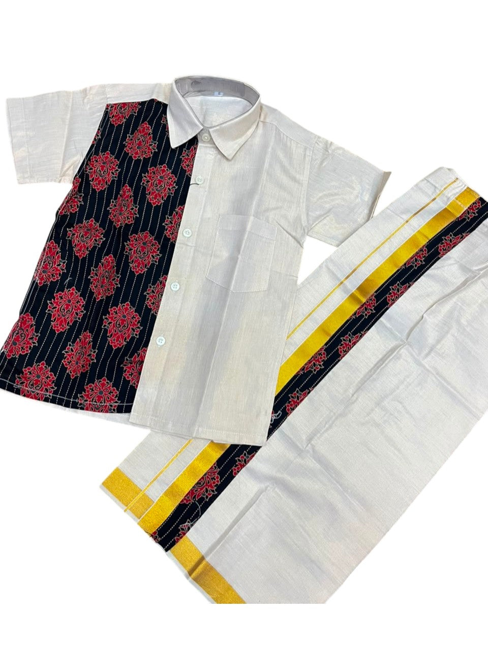 Southloom Tissue Ajrakh Printed Kids's Combo (Shirt + Velcro Mund )