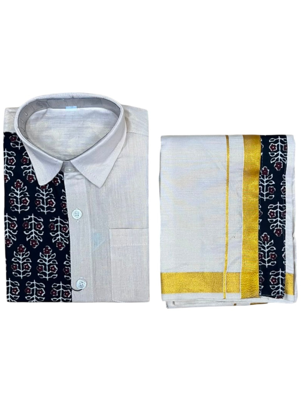 Southloom Tissue Ajrakh Printed Kids's Combo (Shirt + Velcro Mund )