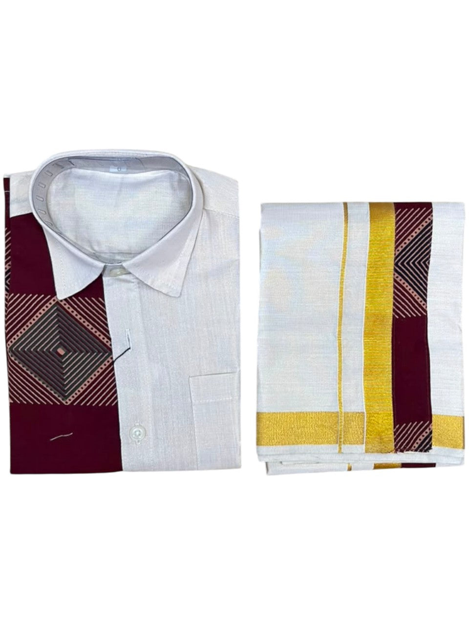 Southloom Tissue Ajrakh Printed Kids's Combo (Shirt + Velcro Mund )