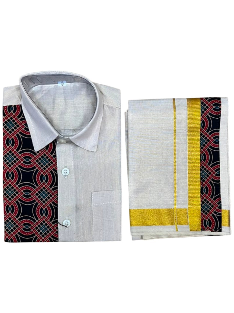 Southloom Tissue Ajrakh Printed Kids's Combo (Shirt + Velcro Mund )