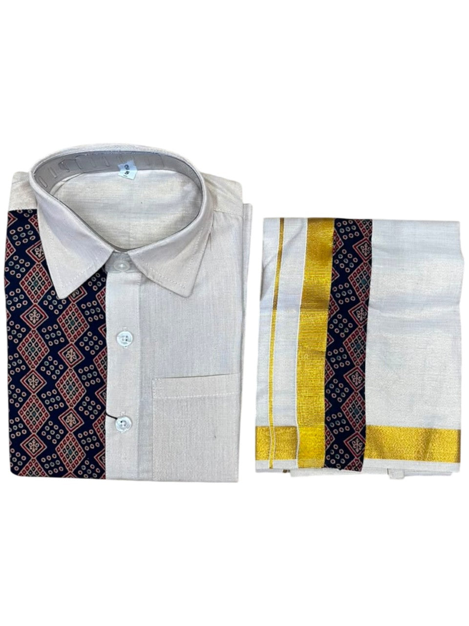 Southloom Tissue Ajrakh Printed Kids's Combo (Shirt + Velcro Mund )