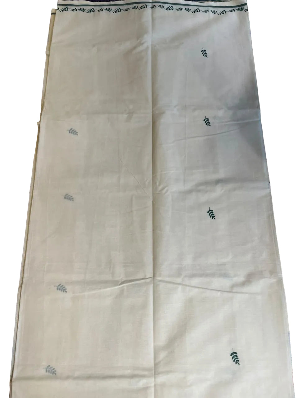 Southloom Cotton Kerala Saree With Green Prints On Border SL501