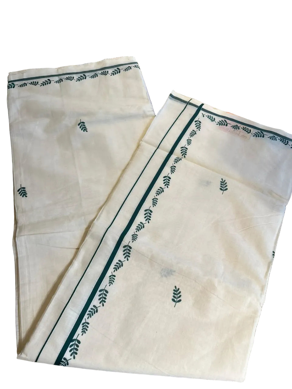 Southloom Cotton Kerala Saree With Green Prints On Border SL501